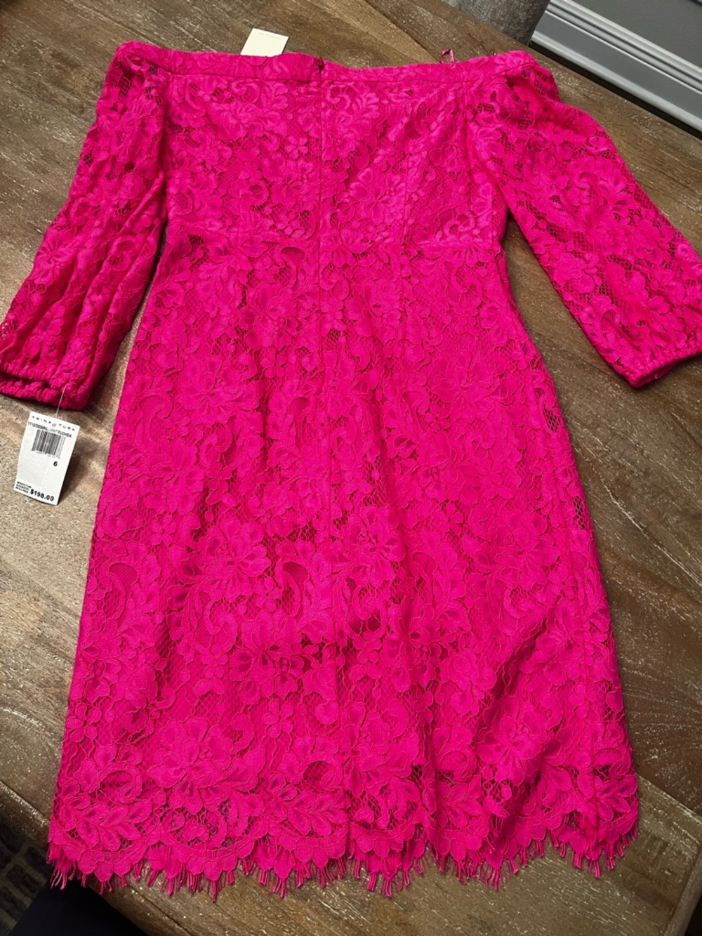 Off-Shoulder Fuchsia Lace Midi Dress